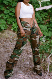 Camouflage Casual Camouflage Print Patchwork Regular Low Waist Trousers