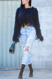 White O Neck Long Sleeve Solid Long Sleeve Tops