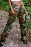 Camouflage Casual Camouflage Print Patchwork Regular Low Waist Trousers