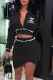 Black Elegant Print Letter Zipper Collar Long Sleeve Two Pieces