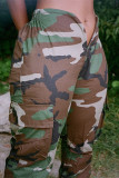 Camouflage Casual Camouflage Print Patchwork Regular Low Waist Trousers