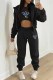 Black Casual Print Patchwork Hooded Collar Long Sleeve Three Pieces