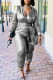 Silver Sexy Solid Patchwork V Neck Regular Jumpsuits