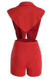 Red Sexy Solid Backless Asymmetrical V Neck Sleeveless Two Pieces