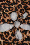 Leopard Print Plus Size Sexy Street Print Hollowed Out Cut Out Off the Shoulder Plus Size Jumpsuits