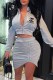 Light Gray Elegant Print Letter Zipper Collar Long Sleeve Two Pieces