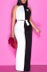 Black And White Casual Print Patchwork Letter O Neck Jumpsuits