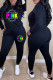 Black Casual Print Patchwork O Neck Long Sleeve Two Pieces
