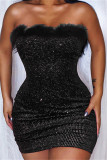 Burgundy Sexy Patchwork Backless Strapless Sleeveless Dress