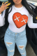 White Casual Print Patchwork O Neck Tops