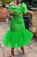 Green Sexy Elegant Solid Patchwork With Bow V Neck Half Sleeve Two Pieces