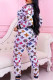 White Elegant Print Patchwork Zipper Collar Long Sleeve Two Pieces