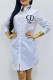 White Simplicity Letter Embroidered Turndown Collar Shirt Dress Dresses