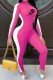 Rose Red Elegant Print Letter O Neck Jumpsuits