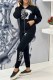 Black Elegant Print Letter Hooded Collar Long Sleeve Two Pieces