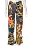 Camouflage Casual Street Print Camouflage Print Patchwork Straight High Waist Straight Patchwork Bottoms