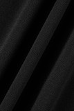 Black Sexy Patchwork See-through Slit Long Sleeve Two Pieces