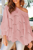 Pink Casual Solid Patchwork One Shoulder Tops