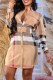 Khaki Elegant Plaid Patchwork Turndown Collar Shirt Dress Dresses