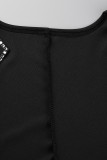 Black Sexy Patchwork See-through Slit Long Sleeve Two Pieces