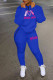Blue Casual Print Patchwork Zipper Collar Long Sleeve Two Pieces