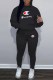 Black Street Print Letter Hooded Collar Long Sleeve Two Pieces