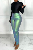 Green Sexy Solid Patchwork High Waist Pencil Solid Color Bottoms