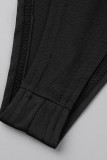 Black Sexy Patchwork See-through Slit Long Sleeve Two Pieces