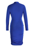 Green Casual Solid Patchwork Fold V Neck Long Sleeve Dresses