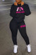 Black Casual Print Patchwork Zipper Collar Long Sleeve Two Pieces