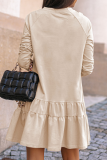 Beige Casual Solid Patchwork O Neck Cake Skirt Dresses