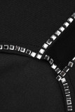 Black Sexy Patchwork See-through Slit Long Sleeve Two Pieces