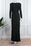 Black Sexy Patchwork See-through Slit Long Sleeve Two Pieces