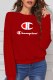 Red Casual Print Letter O Neck Tops