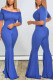 Blue street Solid Knitting Short Sleeve one word collar Jumpsuits