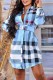 Blue Elegant Plaid Patchwork Turndown Collar Shirt Dress Dresses
