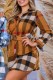 Brown Elegant Plaid Patchwork Turndown Collar Shirt Dress Dresses