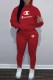 Red Street Print Letter Hooded Collar Long Sleeve Two Pieces