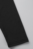 Black Sexy Patchwork See-through Slit Long Sleeve Two Pieces