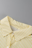 Pink Fashion Casual Striped Print Patchwork Turndown Collar Long Sleeve Two Pieces