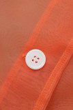 Orange Fashion Solid See-through Cardigan Turndown Collar Outerwear (Without Dress)