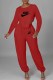 Red Sexy Print Letter O Neck Long Sleeve Two Pieces