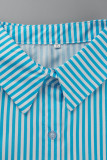 Pink Fashion Casual Striped Print Patchwork Turndown Collar Long Sleeve Two Pieces