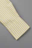Pink Fashion Casual Striped Print Patchwork Turndown Collar Long Sleeve Two Pieces