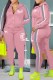 Pink Casual Print Letter Turndown Collar Long Sleeve Two Pieces