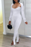 White Street Solid Patchwork Spaghetti Strap Long Sleeve Two Pieces