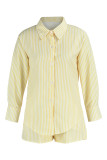 Pink Fashion Casual Striped Print Patchwork Turndown Collar Long Sleeve Two Pieces
