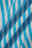 Pink Fashion Casual Striped Print Patchwork Turndown Collar Long Sleeve Two Pieces