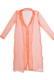 Orange Fashion Solid See-through Cardigan Turndown Collar Outerwear (Without Dress)