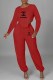 Red Sexy Print Letter O Neck Long Sleeve Two Pieces